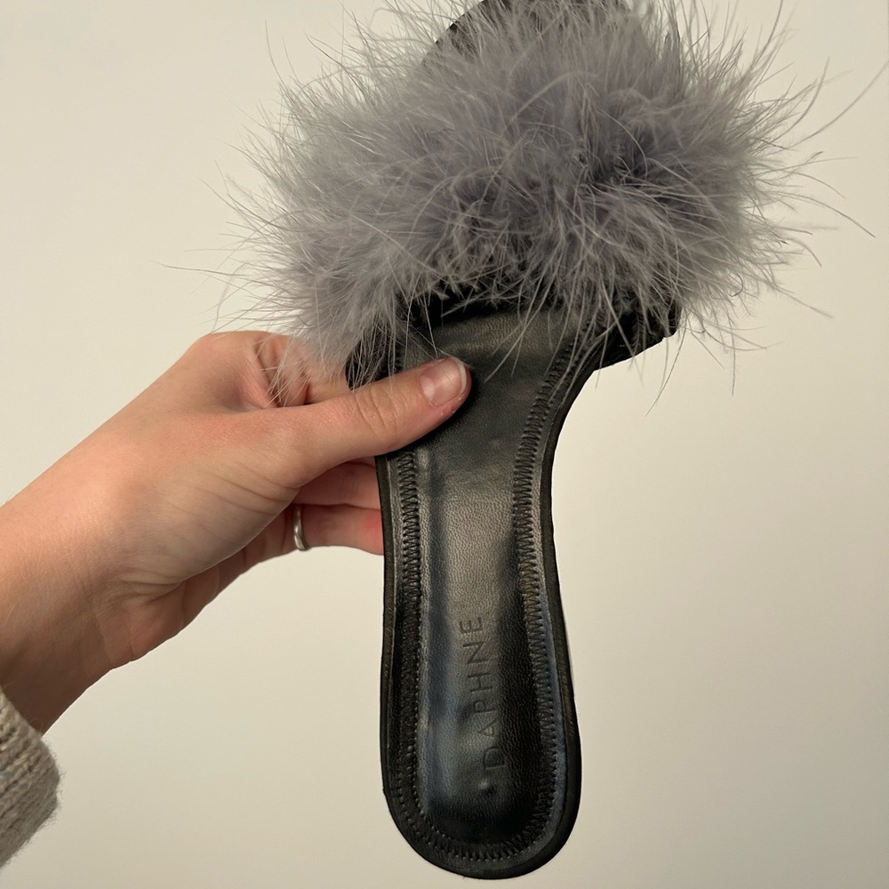 Black and Gray Feather Mules